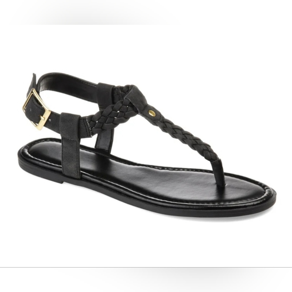 Journee collection GENEVIVE T-STRAP SANDALS IN FAUX LEATHER SZ 6.5 new with box